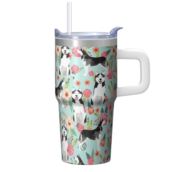 20OZ Dog Themed Coffee Cup with Handle Straw and Lid Paw Print Travel Tumbler Cute Drinkware for Women Friends Unique Holiday Birthday Gifts Fits Car Cup Holders