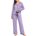 thumbnail image 4 of TEAJOPSUU Women's 2 Piece Pajama Sets Cute Comfy Notched Collar Button Down Long Sleeve Sleepwear Sets with Pants Loungewear Outfit Sets Purple, 4 of 5