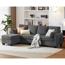 CHIC HOUSE 100" Modular Sectional Couches for Living Room, 4-Seat Oversized L-Shaped Sofa with Movable Storage Ottoman, Comfy Corduroy Couch with Deep Seat & Throw Pillows, Dark Grey