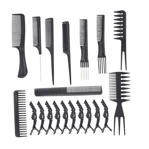 WORGEOUS  Hairdressing Comb Styling Round Brush Rat Tail Mustache Combs Man Black