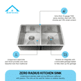 thumbnail image 3 of KBFmore Zero Radius 31 inch 16 Gauge Double Bowl Undermount Kitchen Sink, 3 of 9