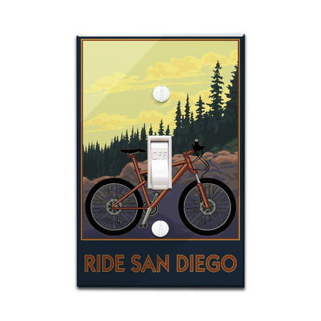 Ride San Diego - Mountain Bike Scene - Lantern Press Artwork (Light Switchplate (Best Mountain Biking San Diego)