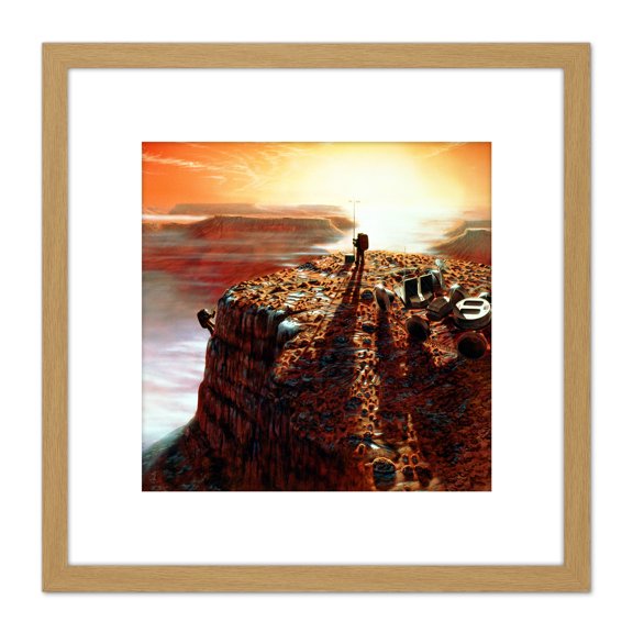 Space NASA Humans On Mars Concept Illustration 8X8 Inch Square Wooden Framed Wall Art Print Picture with Mount