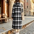 thumbnail image 5 of Jewelreauty Womens Plaid Long Overcoats, Hooded Long Sleeve Wool Blend Peacoat Calf Length Winter Fall Jackets (2XL, Black), 5 of 7
