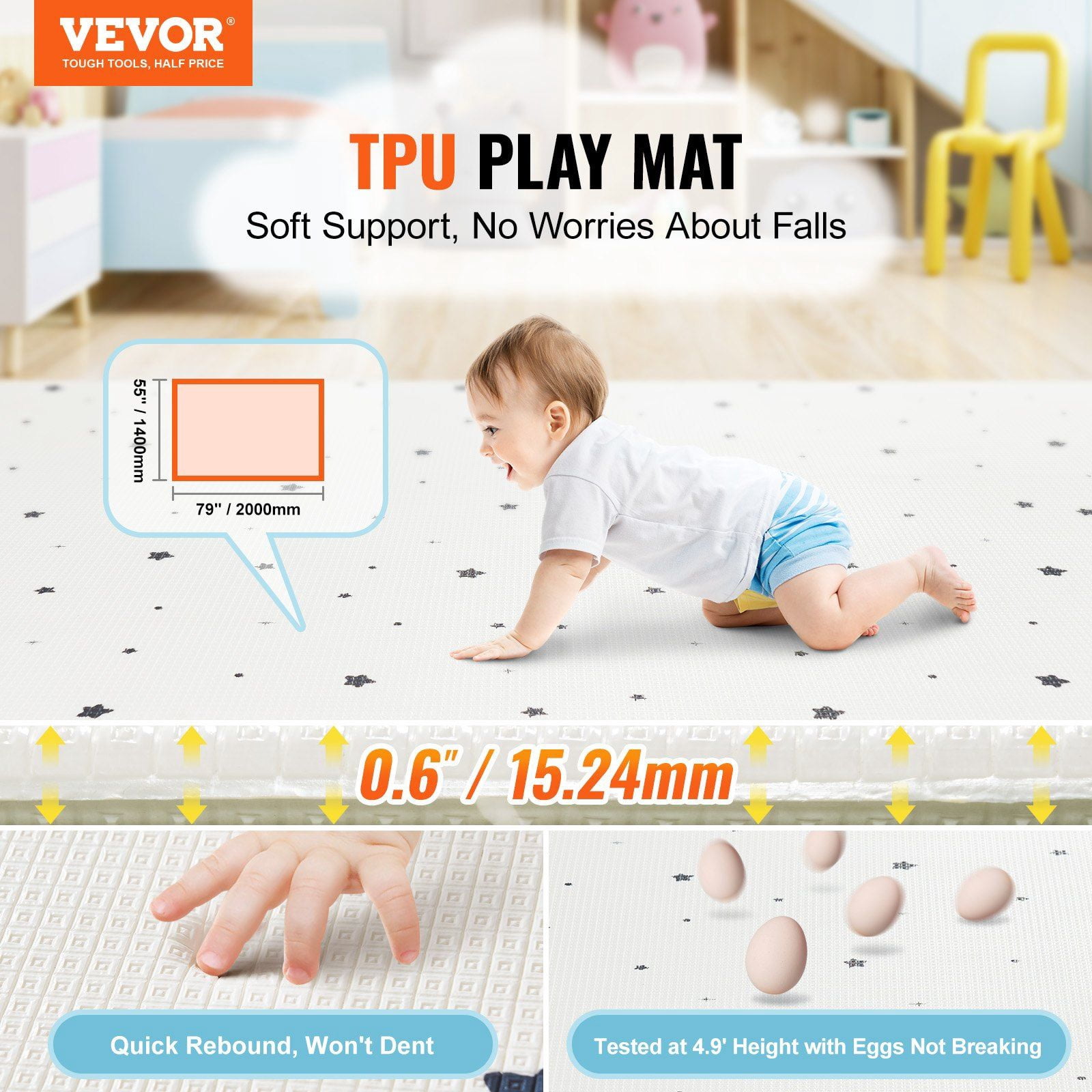 55"x79" Baby Play Mat - Extra Large 2-Sided Activity Mat for Crawling & Tummy Time - Soft Non-Toxic Floor Playmat - Reversible Waterproof Surface - for Nursery, Playroom & Daycare