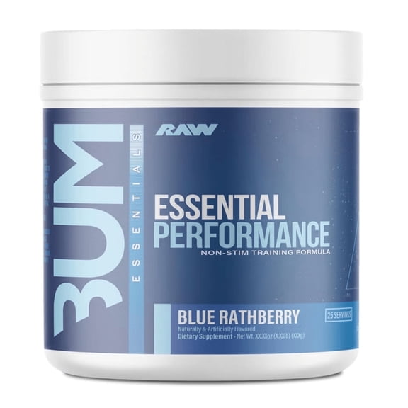 Raw Nutrition Essential Performance Non-Stim Pre Workout Blue Rathberry Flavor,  25 Servings