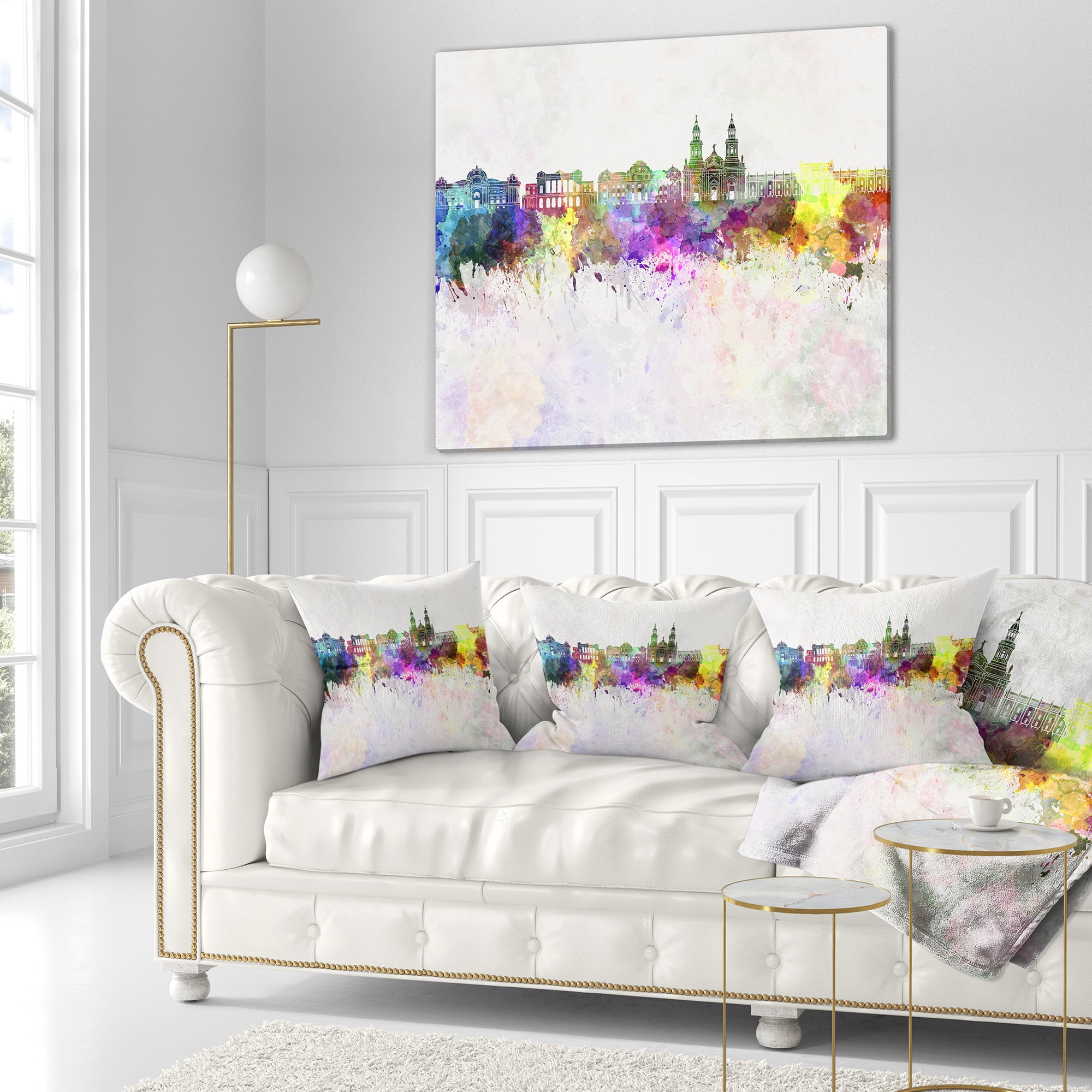Designart Santiago de Chile Skyline - Cityscape Painting Throw Pillow - 18x18