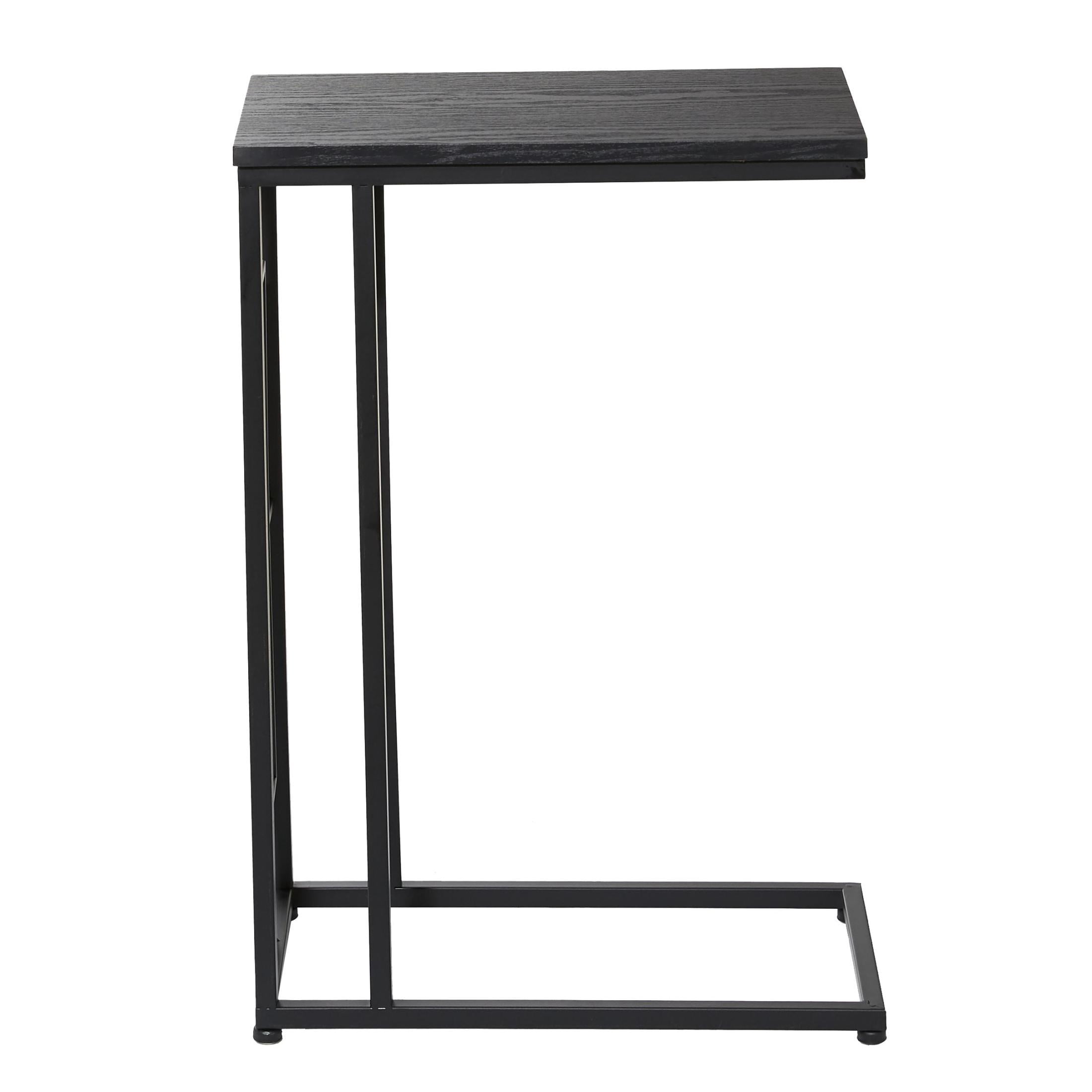 DecMode 10" x 26" Dark Brown Metal C-Shaped Accent Table with Black Metal Base, 1-Piece