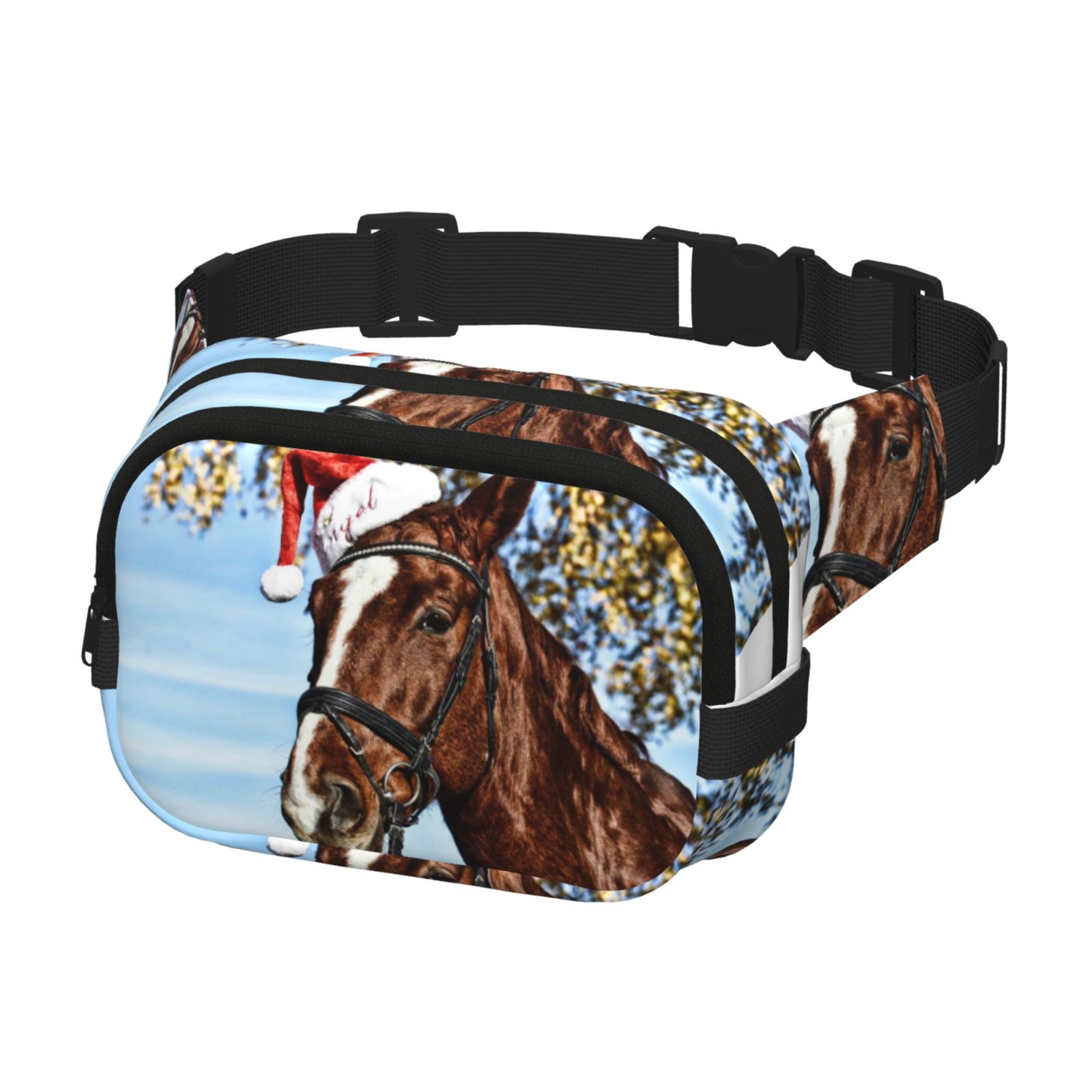 Hirioo Christmas Horse for Double Layer Waist Bag Adjustable Fanny Pack For Travel Running Hiking