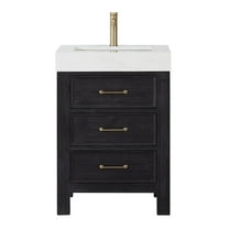 Leon 24" Single Bathroom Vanity in Fir Wood Black w/Lightning White Composite