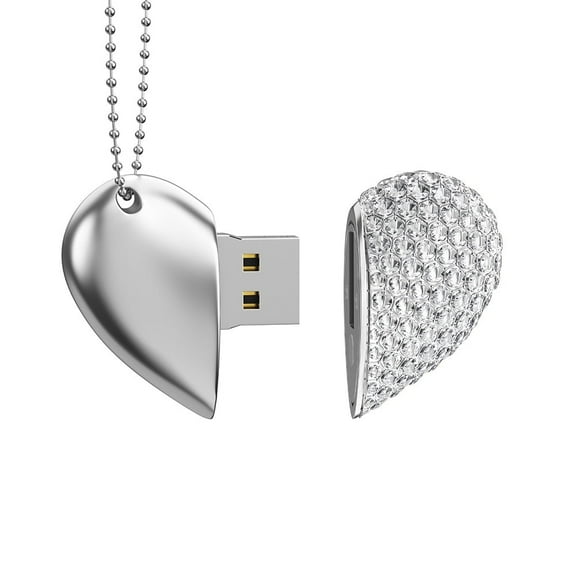 TOPESEL 32GB Heart Shape USB 2.0 Flash Drive Crystal Memory Stick Thumb Drive Jewelry Pendant Necklace with Key Chain