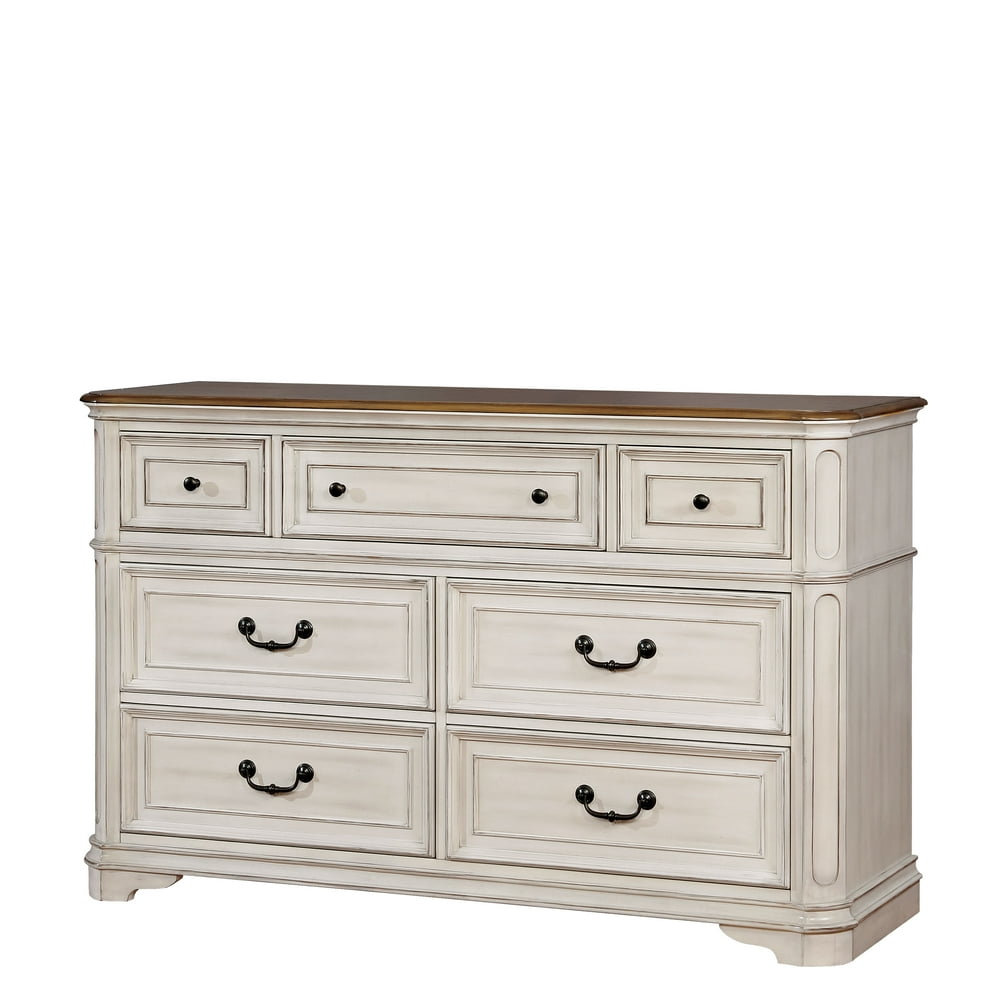 Furniture of America Mayves Farmhouse 7Drawer Dresser, Antique White
