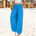 thumbnail image 2 of LEKODE Women's Fold Over Yoga Pants High Waist Loose Baggy Jogger Trousers Lightweight Casual Pants with Pockets Blue L, 2 of 4