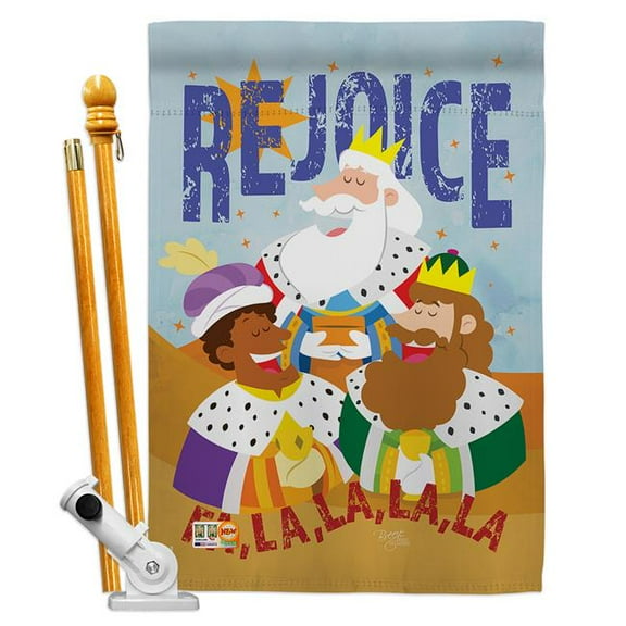 Breeze Decor BD-NT-HS-114130-IP-BO-D-US16-BD 28 x 40 in. Fa La Rejoice Winter Nativity Impressions Decorative Vertical Double Sided House Flag Set with Pole Bracket & Hardware