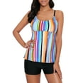 thumbnail image 4 of Ponceau Tankini Bathing Suits for Women Two Piece Tankini Swimsuits Women Tummy Control Swimsuit Athletic Tankini Top Swimwear Fashion Rainbow Striped S, 4 of 5