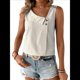 thumbnail image 3 of Blusa Informal Sin Mangas con Cuello en V Asimétrico y Estampado A Rayas para Mujer, Blusa de Verano Albaricoque M, 3 of 10
