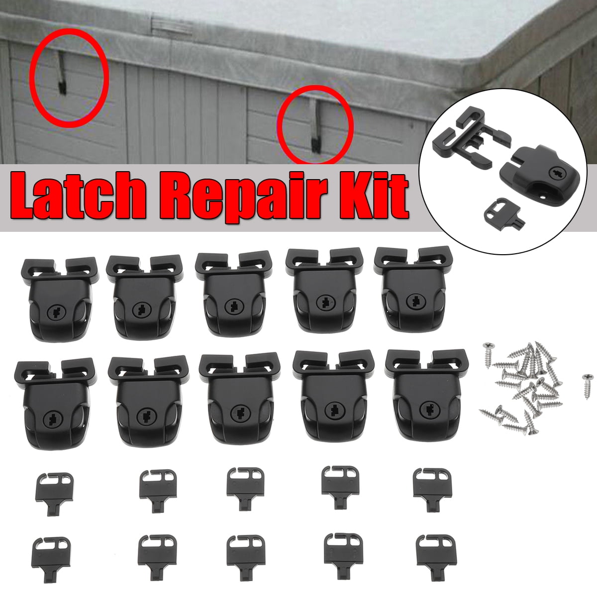 Spa Hot Tub Cover Broken Latch Repair Kit Clip Lock Key and Hardware
