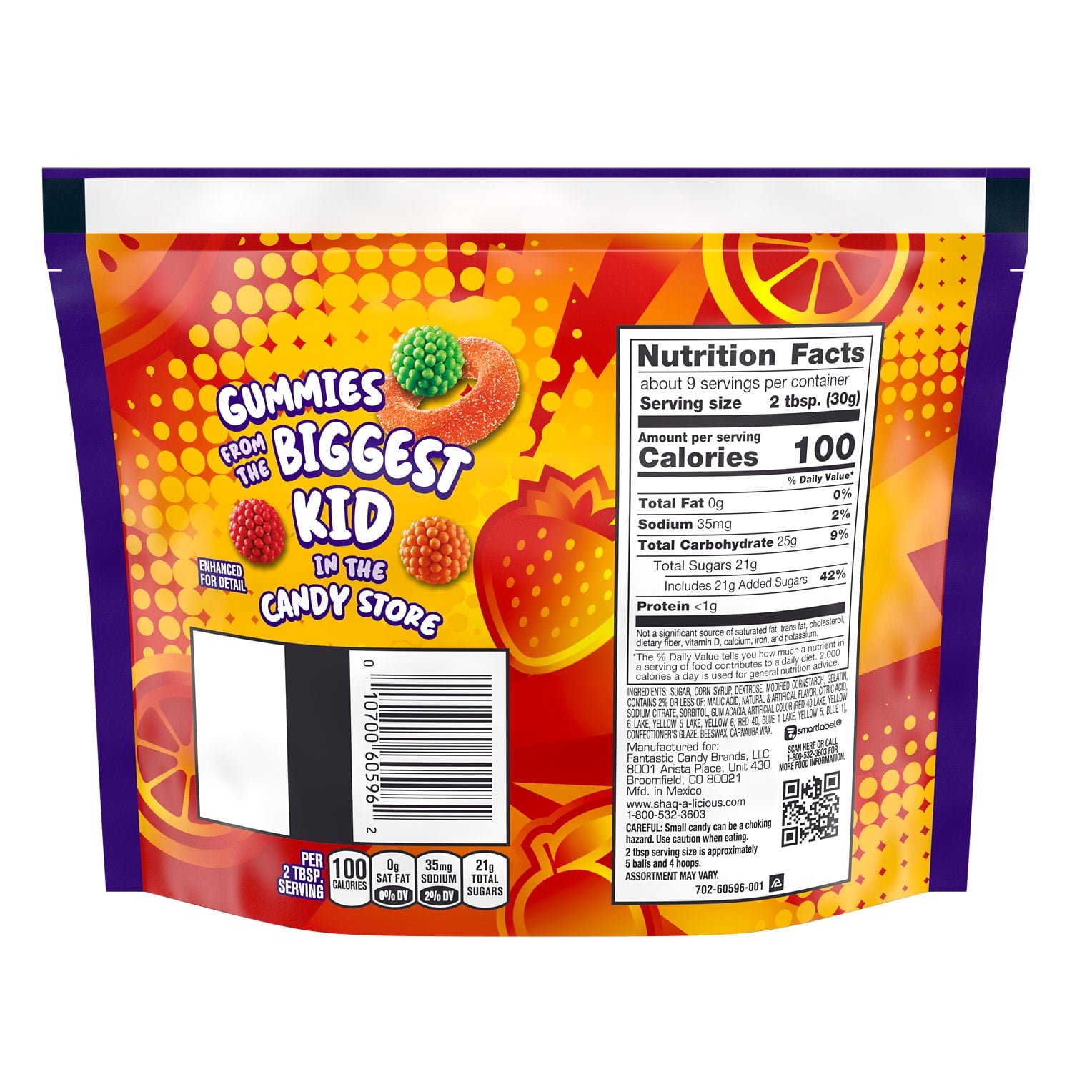 Shaq-A-Licious Slams Gummies, Fruit Flavored Chewy Candy Bag, 9.8 oz