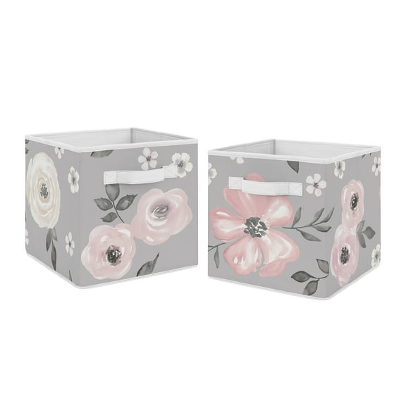 Watercolor Floral Grey Fabric Storage Bins (Set of 2) by Sweet Jojo Designs