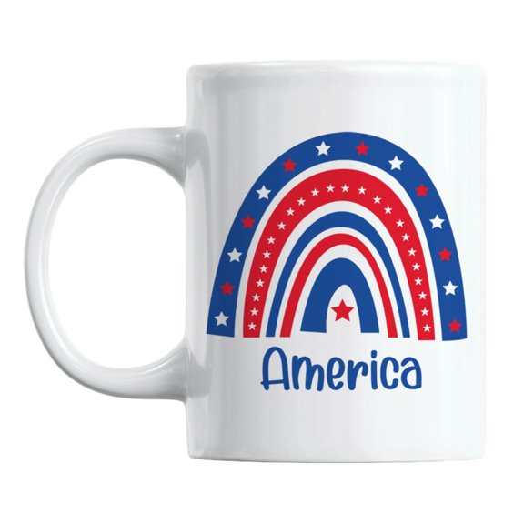 America with USA Flag Inspired Boho Rainbow, 4th of July Coffee & Tea Mug (11oz)