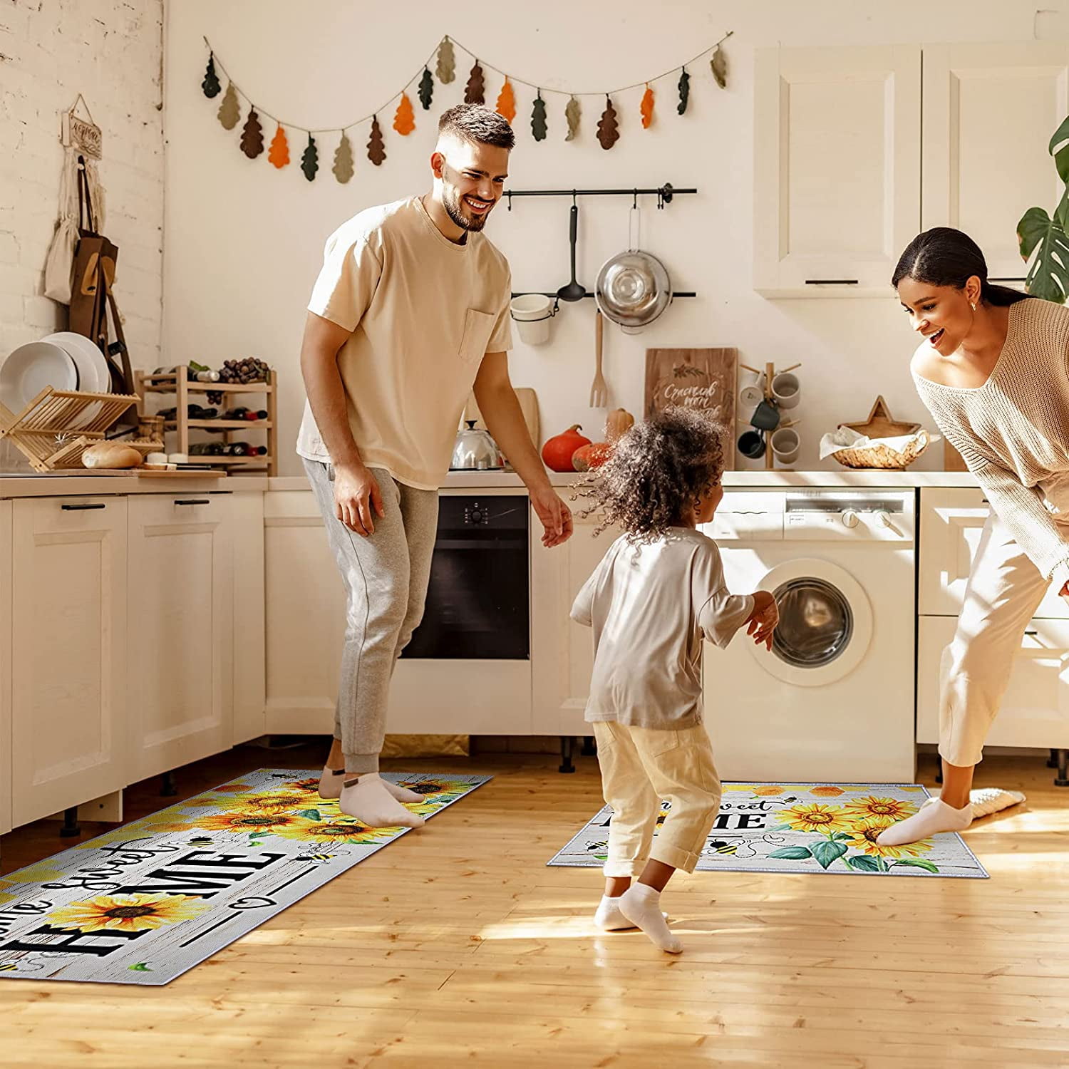2 Pieces Sunflower Kitchen Rugs Set Kitchen Mats Non Slip Rubber Backing Area Sunflower Rug Home Sweet Home Doormat Washable Indoor Outdoor Floor Mats Country Kitchen Decor, 17 x 30, 17 x 47