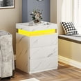 thumbnail image 3 of Afuhokles LED Nightstand with Charging Station,Night Stand with Sliding Top for Bedroom,Bedside Table with Drawers, White Marble, 3 of 8