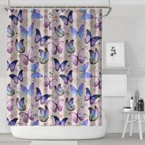 Beige Butterfly Flower Pattern Shower Curtain 84"x72" ,Bathroom Decorative Shower Curtains Set with 12 Hooks,Modern Waterproof Washable Shower Curtain