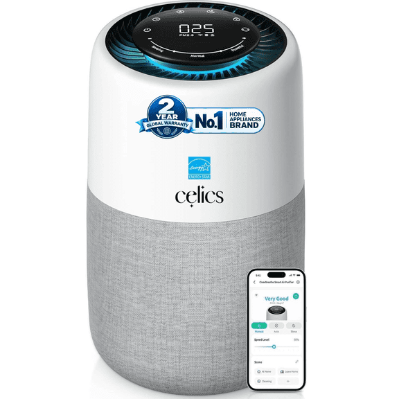 Celics PureOne Smart Air Purifier for Home, Covers Up to 1050 Sq Ft, 5 Satge HEPA-13 Filter, Wi-FI, App Control, Alexa & Google, PM2.5 AQI Display, Removes Dust, Smoke, Pollen & Pet Dander 99.99%