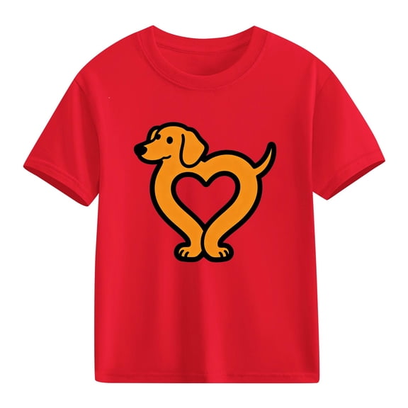 Girls Valentine Shirt Red Hearts Print Kids Short Sleeve Crewneck Top | Cute Holiday Tee for Kids & Little Girls | Valentine's Day Outfit,Size 5 T