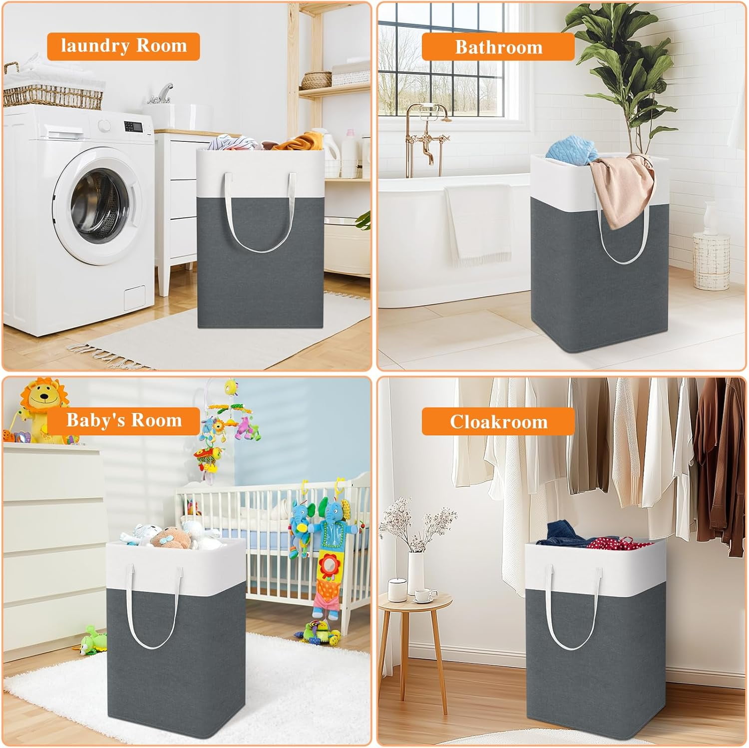 EP laundry basket 3-Pack, laundry hamper, Hamper with handles, collapsible laundry baskets, Waterproof dirty clothes hamper, Towel Storage for Home or Dorm, 75L-Grey