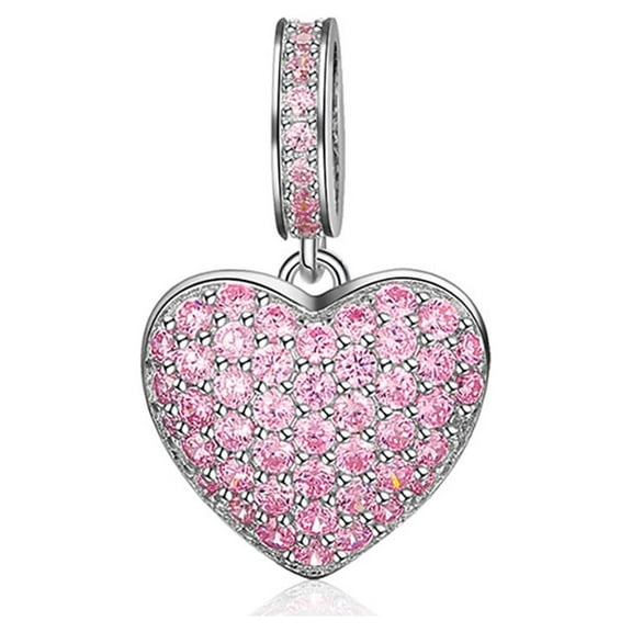 Pink Heart Charm European Bead CZ Sterling Silver Ginger Lyne Collection