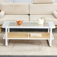 thumbnail image 3 of Modern minimalist white double layered solid wood coffee table. Glass tabletop, imitation rattan  edge table. Rectangular table suitable for living room, dining room, and bedroom, 3 of 27