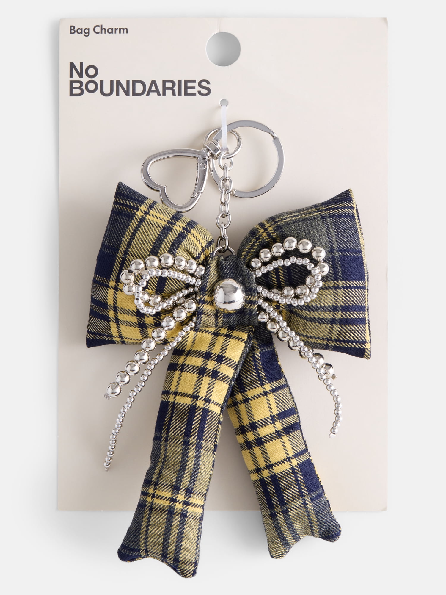 No Boundaries Women’s Plaid Bow Bag Charm, Yellow