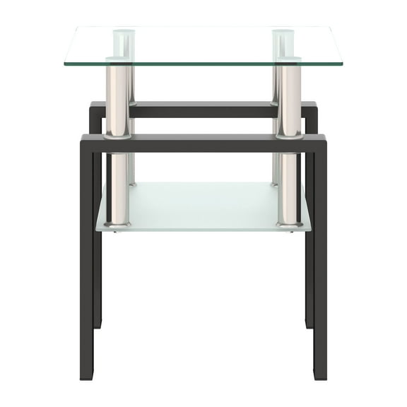 Knubmt Tempered Glass Top Center Table Coffee Table for Living Room, Office, Black