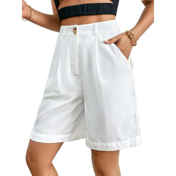 Women's Shorts Casual Plain Bermuda White XS (2)