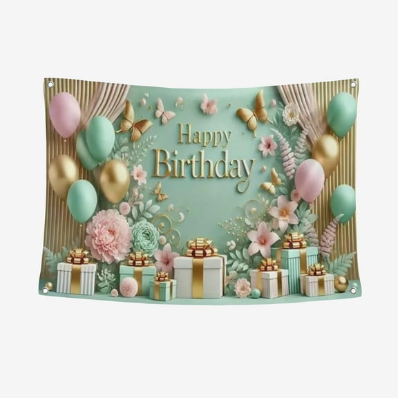 Green & Gold Birthday Background, Gold & Green Balloon Happy Birthday Banner Decor For Women Men Birthday Party Photography Backdrop Props