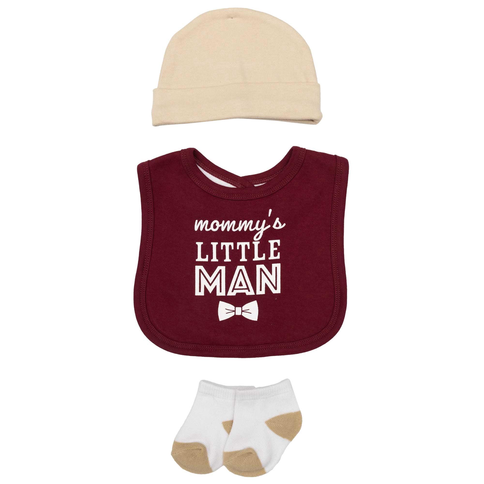 Hudson Baby Infant Boys Cotton Layette Set, Burgundy Tan Suspenders, 6-9 Months