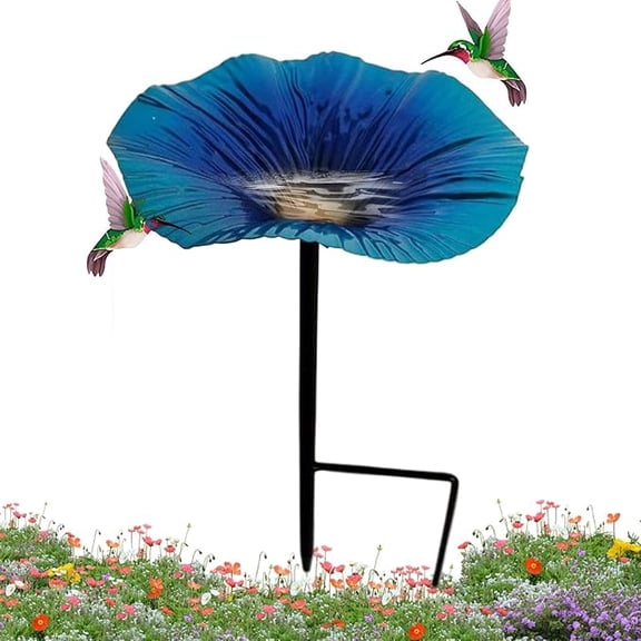 Metal Flower Bird Bath, 9.8 x 5.5 Inch Garden Stake Bird Feeder, Hand-Painted Floral Yard Ornament for Outdoor Patio Lawn Landscape and Daily Decoration