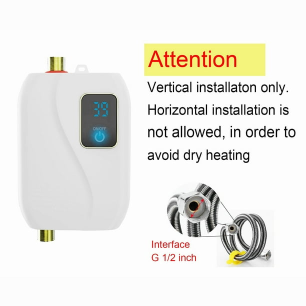 110V 3000W Instant Tankless Water Heater, Mini LCD Display, Electric Hot Water For Bathroom Or Kitchen, Black, Stainless Steel, IPX4