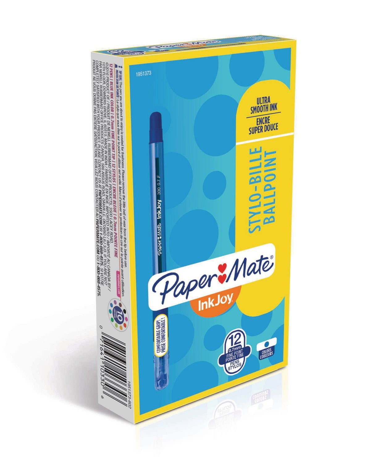 Paper Mate Stylos à bille InkJoy, 0,7 mm, bleu, Paq. de 12