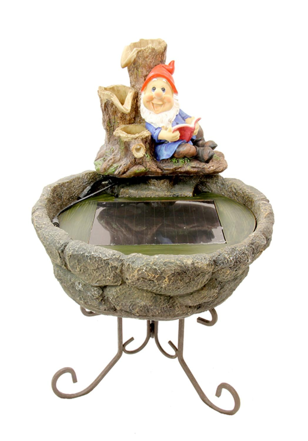 21" Solar Powered Reading Gnome Outdoor Garden Water Fountain Walmart