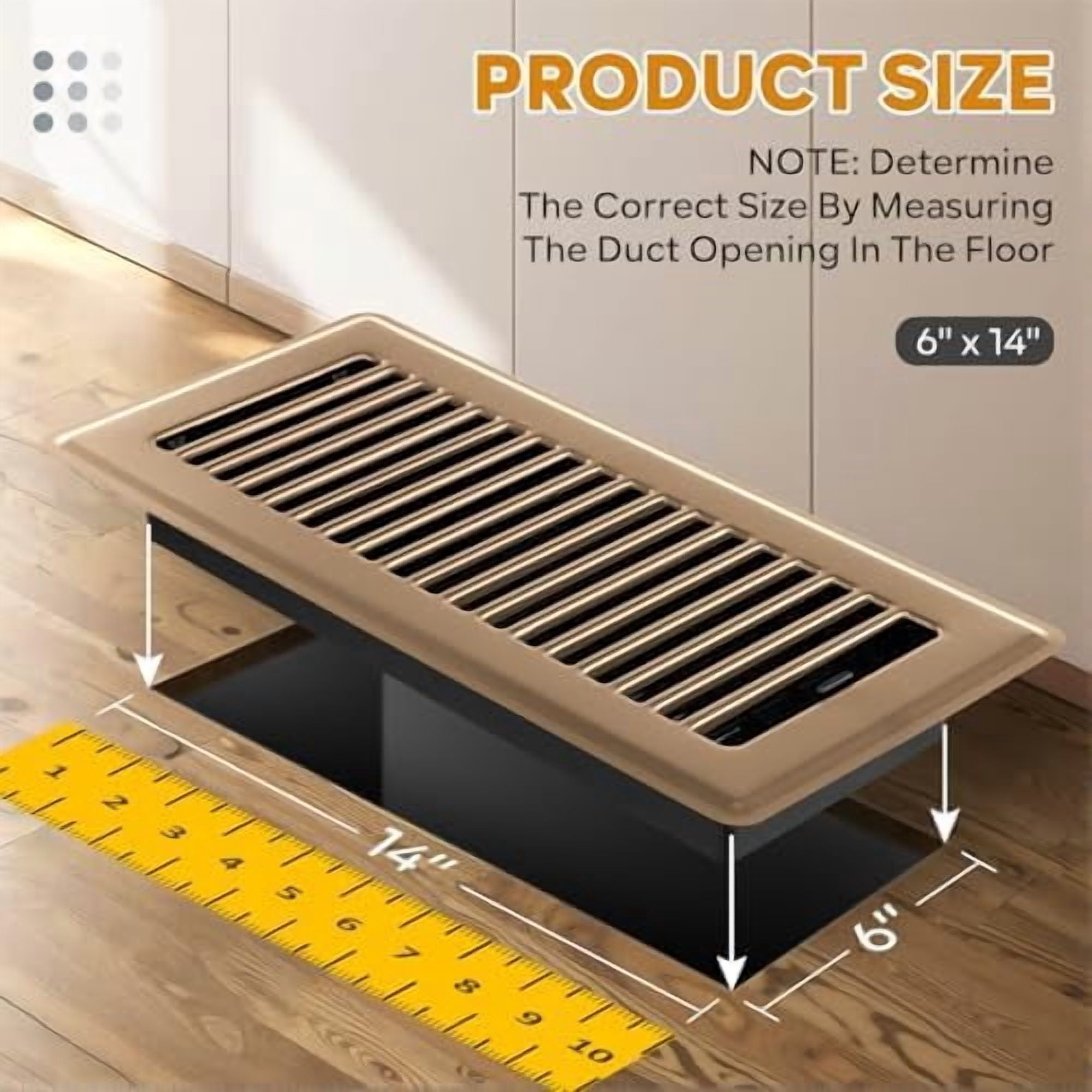 6x14 Floor Vent Covers Heavy Duty Floor Registers, Floor Air Vent Covers for Home Floor Wall Ceiling, Rust Proof Finish Registers, Floor Vents 4 Pack Brown