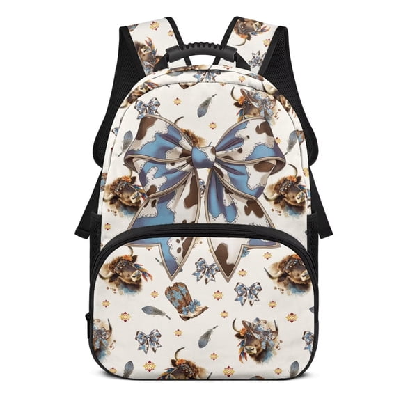 KUIFORTI Bow Cow 17 Inch Kids Backpack Comfortable Girls School Bag with Multiple Storage Pockets Front Pockets for Kids Teens Elementary Middle School Daily Use