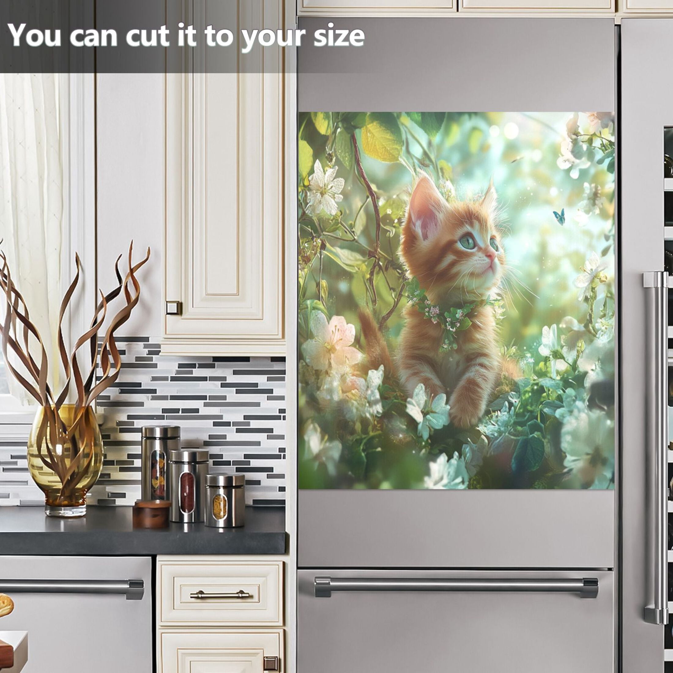 Dishwasher Magnetic Sticker 23x26 Inch Refrigerator Magnetic Sticker Washing Machine Magnetic Sticker Kitchen Panel Magnetic Sticker Home Decor Flower World Kitten