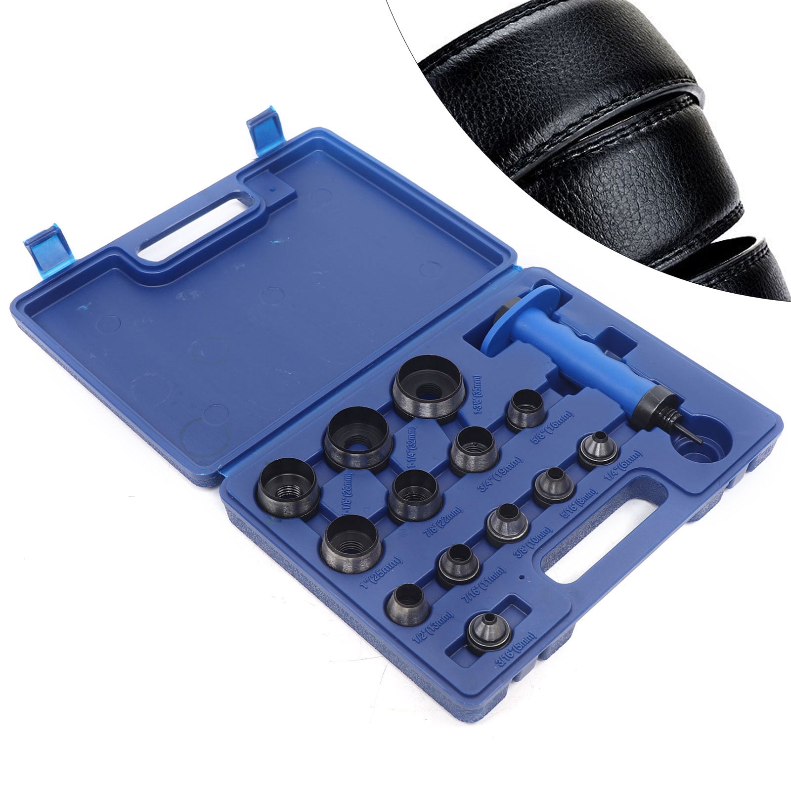 14pcs 5-35mm Manual Blue Hollow Hole Punch Kit Leather Punch Tools Hole Punch Set with Storage Case