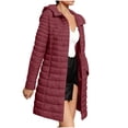 thumbnail image 2 of BXJX Womens Mid-Length Puffer Jackets, Long Sleeve Full Zip Warm Side Pockets Winter Outerwear with Hood Wine Size M, 2 of 8