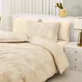 thumbnail image 2 of Complete Duvet Cover Set with Embossed Bamboo Motif Modern Botanical Bedding Set, Twin Size Duvet Cover With 2 Pillowcase, Beige, 2 of 6