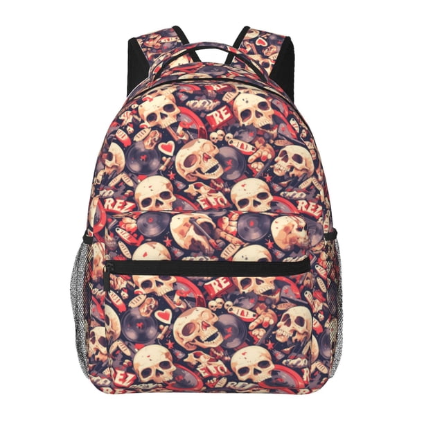 Easygdp Skull rock record artist Mochila Ergonómica Versátil para Laptop - Múltiples Bolsillos, Correas Ajustables, Unisex para Escuela, Viajes y Actividades al Aire Libre-One Size