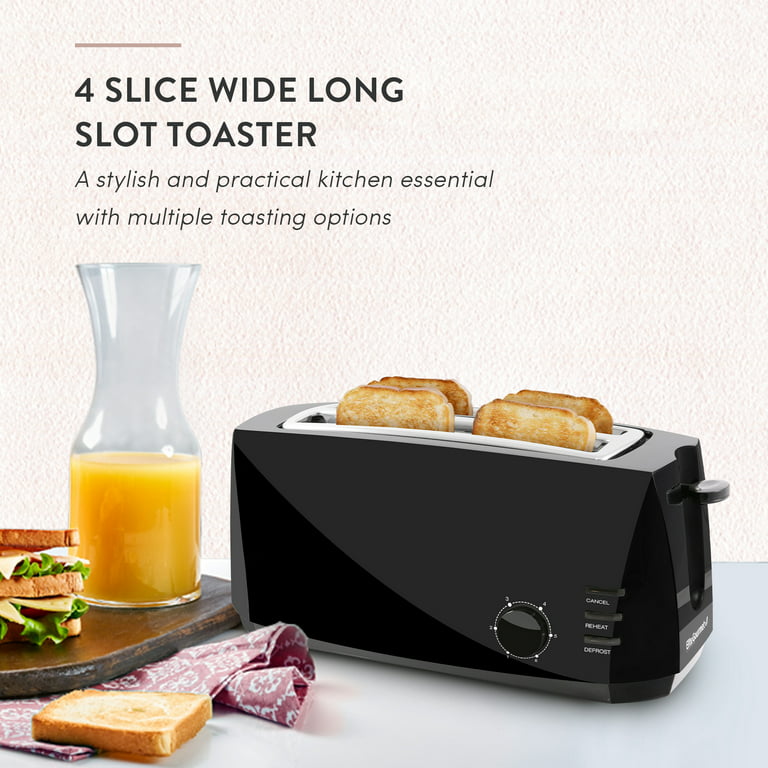 Elite Gourmet ECT4829B Long Slot 4 Slice Toaster, 6 Toast Settings Toaster  Defrost, Reheat, Cancel Functions, Slide Out Crumb Tray, Extra Wide Slots