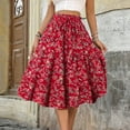 thumbnail image 2 of LWavelet Floral Flared Midi Skirt Women Daily Casual Flowy Stylish Versatile Bottoms Red M, 2 of 8